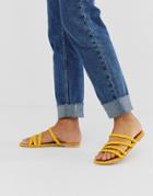 Asos Design Felix Premium Raffia Flat Sandals - Yellow