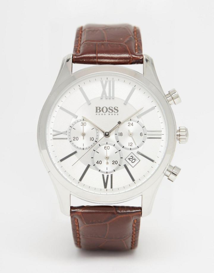 Hugo Boss Chronograph Brown Leather Strap Watch 1513195 - Brown
