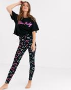 Asos Design After Party Neon Tee & Legging Pyjama Set-black
