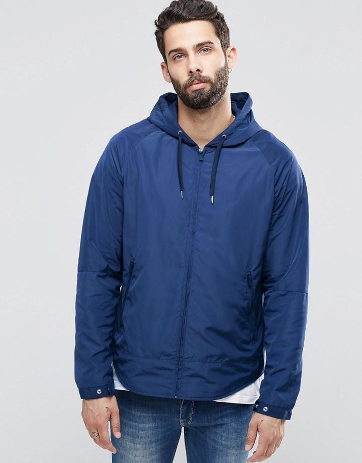 Asos Zip Through Windbreaker In Navy - Navy
