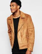 Asos Faux Suede Biker Jacket In Tan - Tan