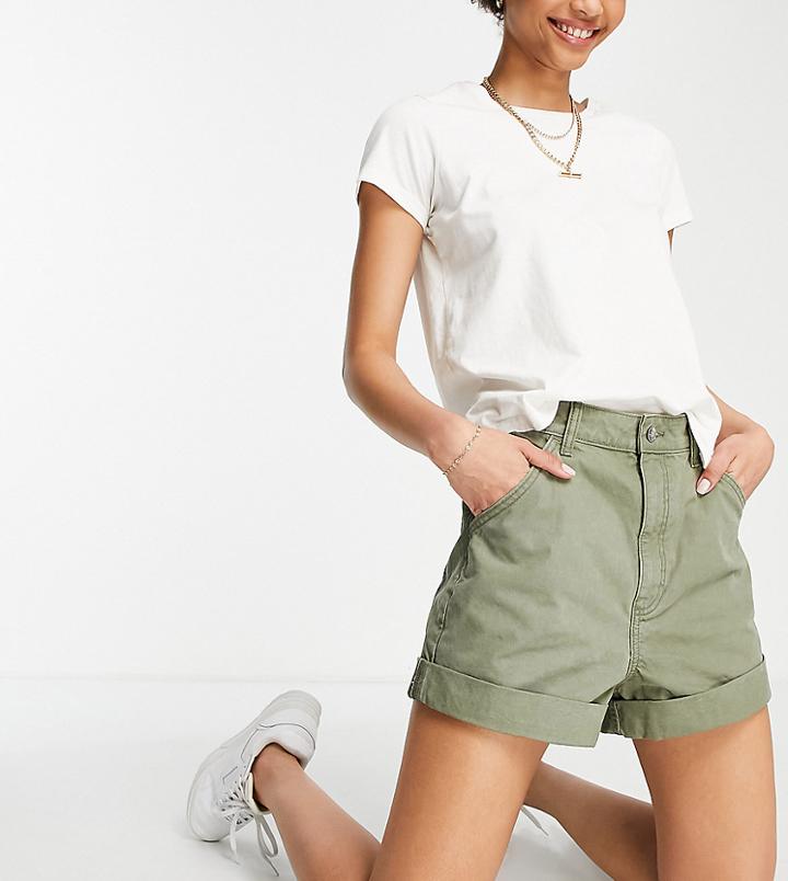 Asos Design Tall Slouchy Mom Short In Washed Khaki-green