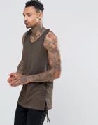 Asos Longline Tank With Straps And Pigment Wash - Green