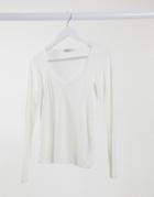 Stradivarius Long Sleeve Top With Lace Trim In White