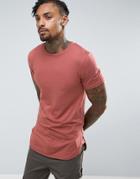 Asos Longline Muscle T-shirt With Binding And Curved Hem In Red - Red