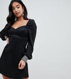 Asos Design Petite Sweetheart Mini Dress With Embellished Cuff - Black
