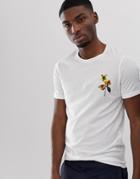Selected Homme T-shirt With Floral Embroidery-white