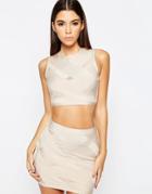 Asos Night Co-ord Top In Premium Bandage With Cross Detail - Nude