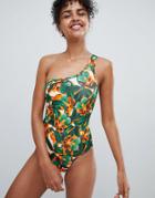 Monki Tropical Swimsuit In Multi Tropical - Multi