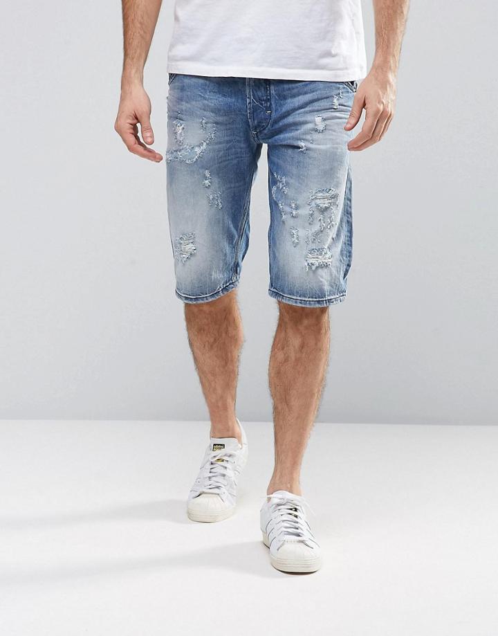 Diesel Krowshort Distressed Denim Shorts - Blue