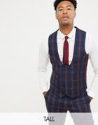 Harry Brown Tall Navy And Burgundy Slim Fit Suit Vest - Navy