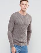 Asos Muscle Fit Ribbed Sweater In Merino Wool Mix - Ivory