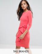City Goddess Tall Pencil Dress With Waterfall Detail - Pink