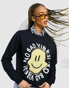 Asos Design Oversized Sweatshirt With Happy Vibes Print In Black