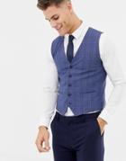 Selected Homme Skinny Wedding Suit Vest In Blue Check