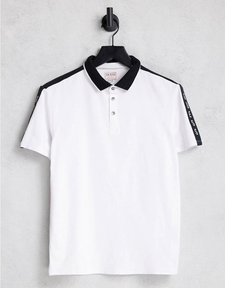 Guess Slim Fit Polo Shirt In White With Taping Logo