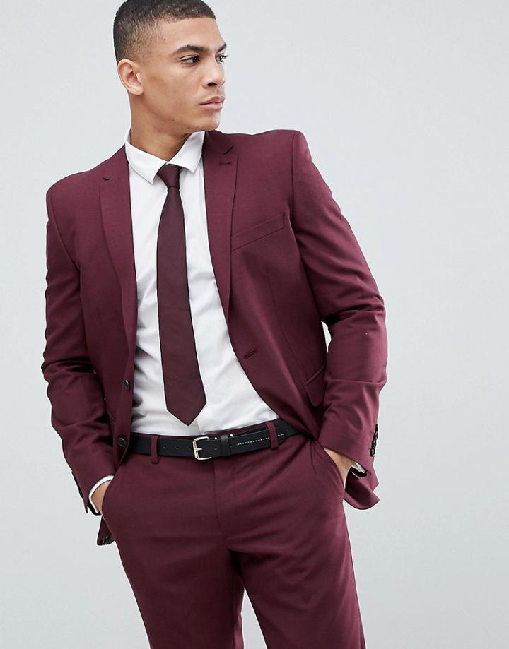 Next Wool Slim Suit Jacket In Burgundy-red