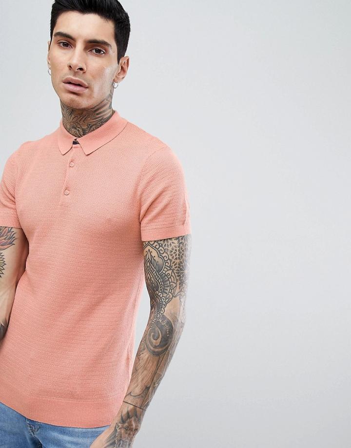 Process Black Short Sleeve Waffle Knit Polo - Pink