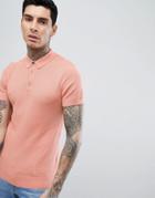 Process Black Short Sleeve Waffle Knit Polo - Pink