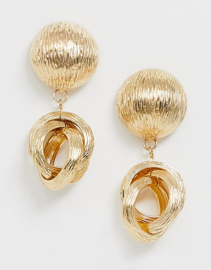 Asos Design Earrings With Textured Link Drop In Gold Tone