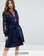 Rocca Bella Embroidered Smock Beach Dress - Navy