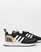 Adidas Originals Multix Sneakers In Black With Leopard Heel Tab