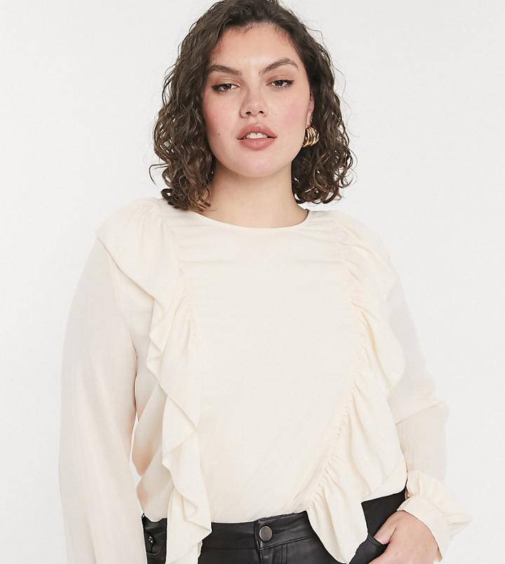 In The Style Plus Exclusive Ruffle Detail Top In Cream-white