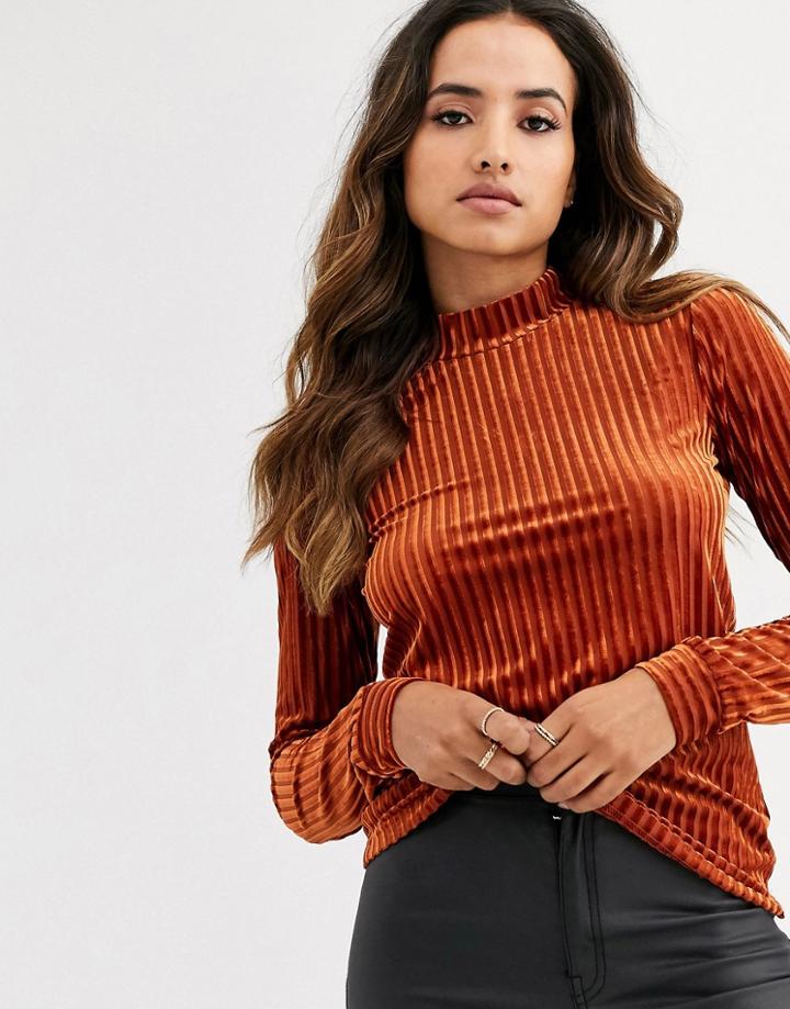 Y.a.s High Neck Velvet Ribbed Top-green