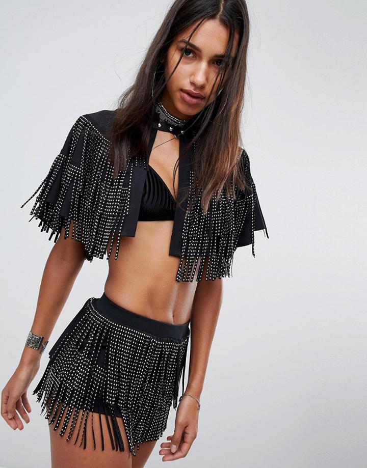 Jaded London Studded Tassel Cape Co-ord - Black