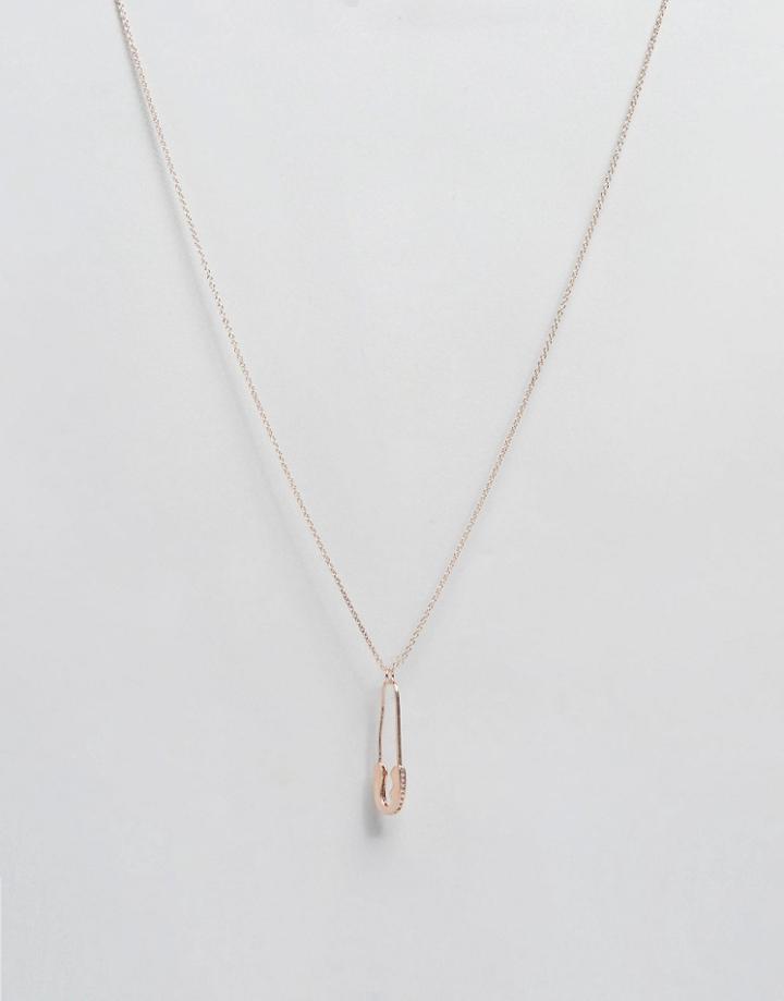Asos Rose Gold Safety Pin Long Necklace - Rose Gold