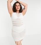 Missguided Plus Crochet Dress Cover Up With Tassle Detail In Cream-white