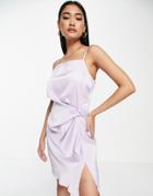 Vila Satin Cami Mini Dress With Knot Detail In Lilac-purple