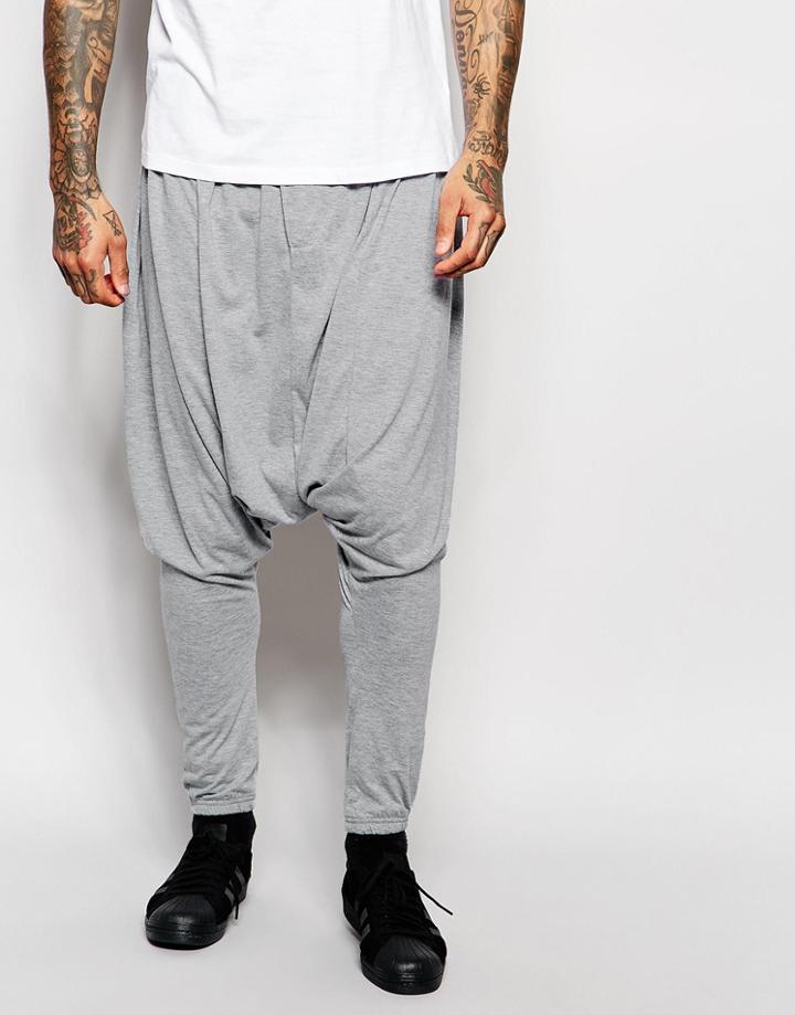 Asos Extreme Drop Crotch Joggers In Light Gray Marl - Light Gray Marl
