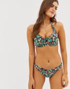 Pour Moi Fuller Bust Heatwave Underwired Halter Bikini Top In Multi In Floral D-h Cup