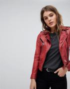Barney's Originals Annabelle Leather Biker Jacket - Red