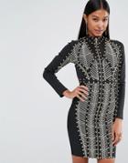 Wow Couture Longsleeved Bandage Dress With Allover Studs - Multi