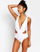 South Beach Mix And Match Plunge Tie Back Swimsuit - White