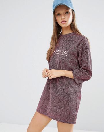 Stylenanda Sparkle T-shirt Dress With Front Slogan - Pink