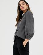 Vila Washed Denim Shirt With Balloon Sleeve - Black