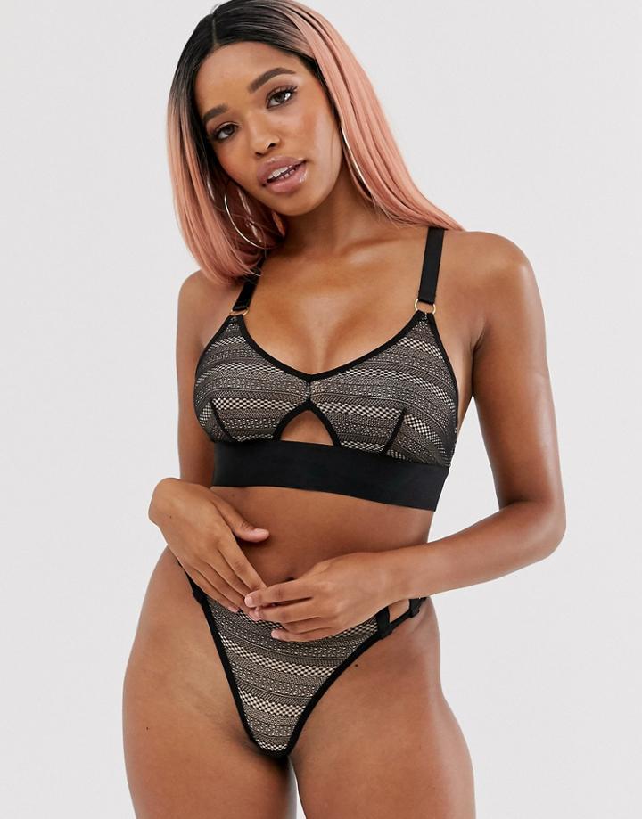 Tutti Rouge Rougette Kat Fuller Bust Sheer Stripe Cutout Bralette In Black