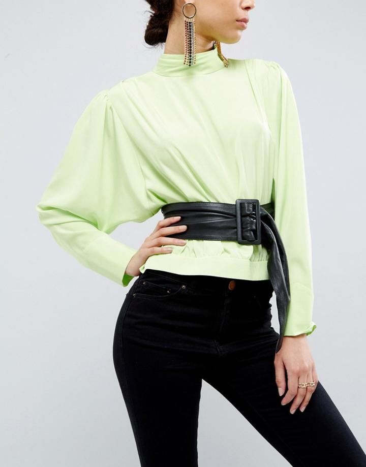 Asos Leather Sash Self Covered Rectangle Buckle Waist Belt - Black