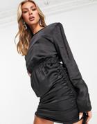 4th & Reckless Ruched Satin Mini Dress In Black