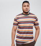 Asos Design Plus Relaxed T-shirt With Retro Stripe In Linen Look Fabric - Multi