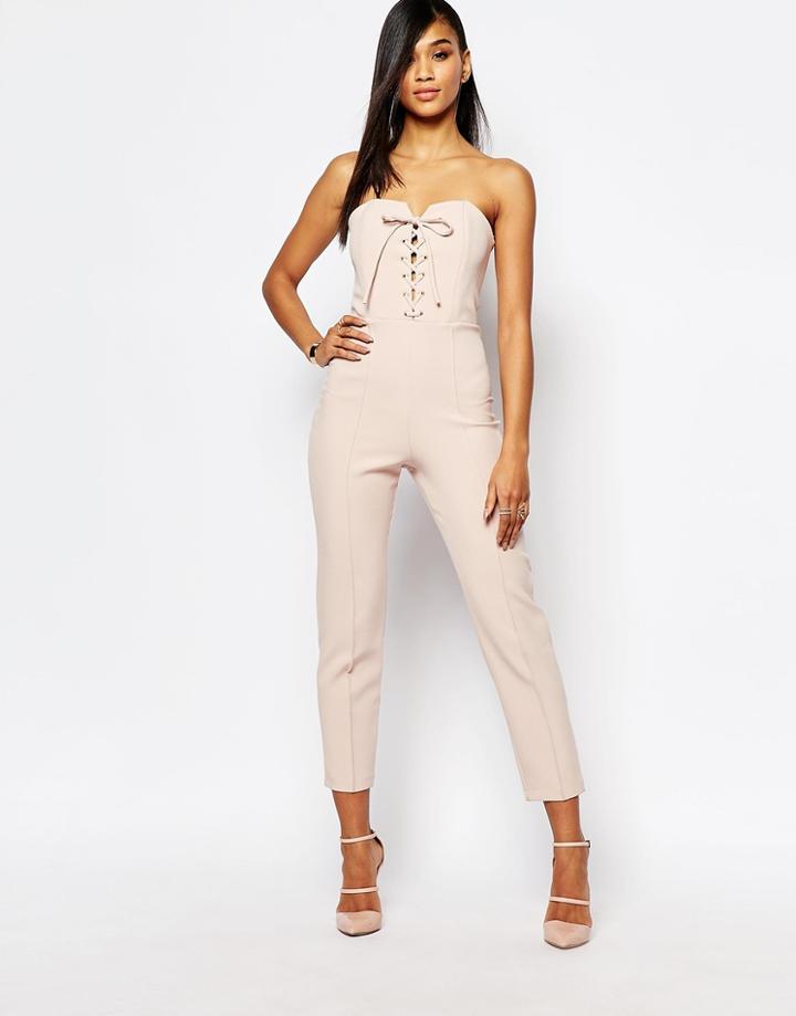 Rare London Lace Up Tailored Jumpsuit - Nude