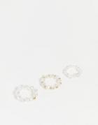 Pieces 3 Pack Pearl Rings In White & Gold