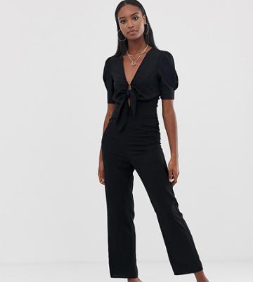 Fashion Union Tall Tie Front Jumpsuit - Black