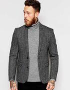 Asos Slim Blazer In Harris Tweed - Gray