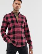 Only & Sons Slim Shirt In Burgundy Brushed Check Cotton-red