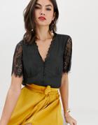 Y.a.s Button Down Blouse With Lace Detail-black