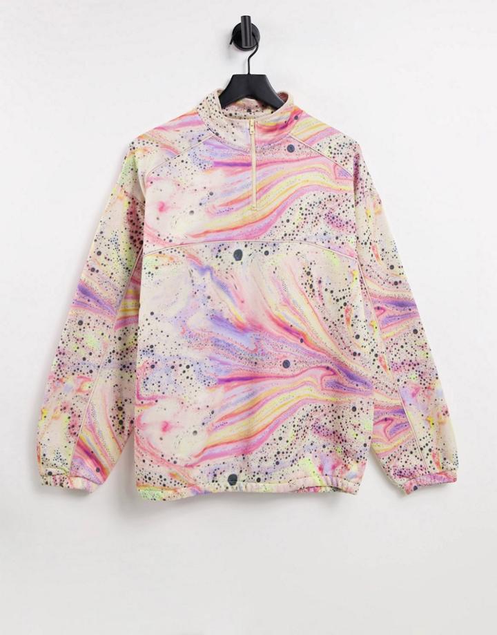 Asos Design Oversized Half Zip Sweatshirt In All Over Marble Print-multi